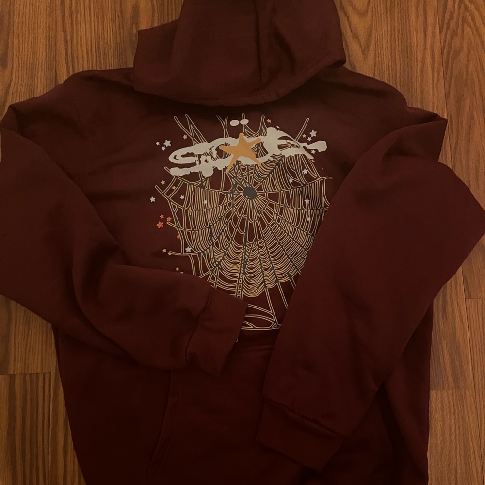 Men's Maroon Graphic Hoodie Cardigan with Web Design